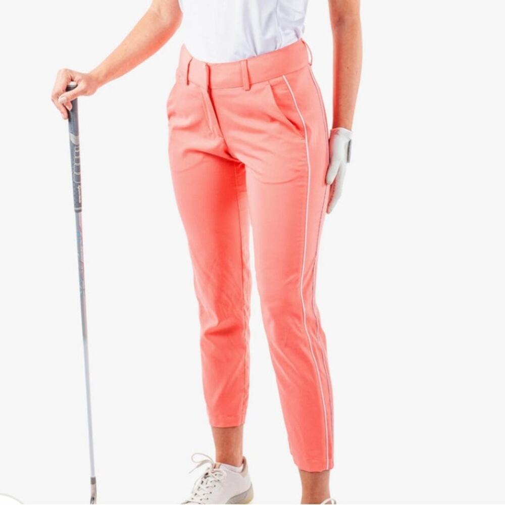 NEW GALVIN GREEN NICOLE CORAL & WHITE BREATHABLE GOLF PANTS US SZ 8 (Euro 36)